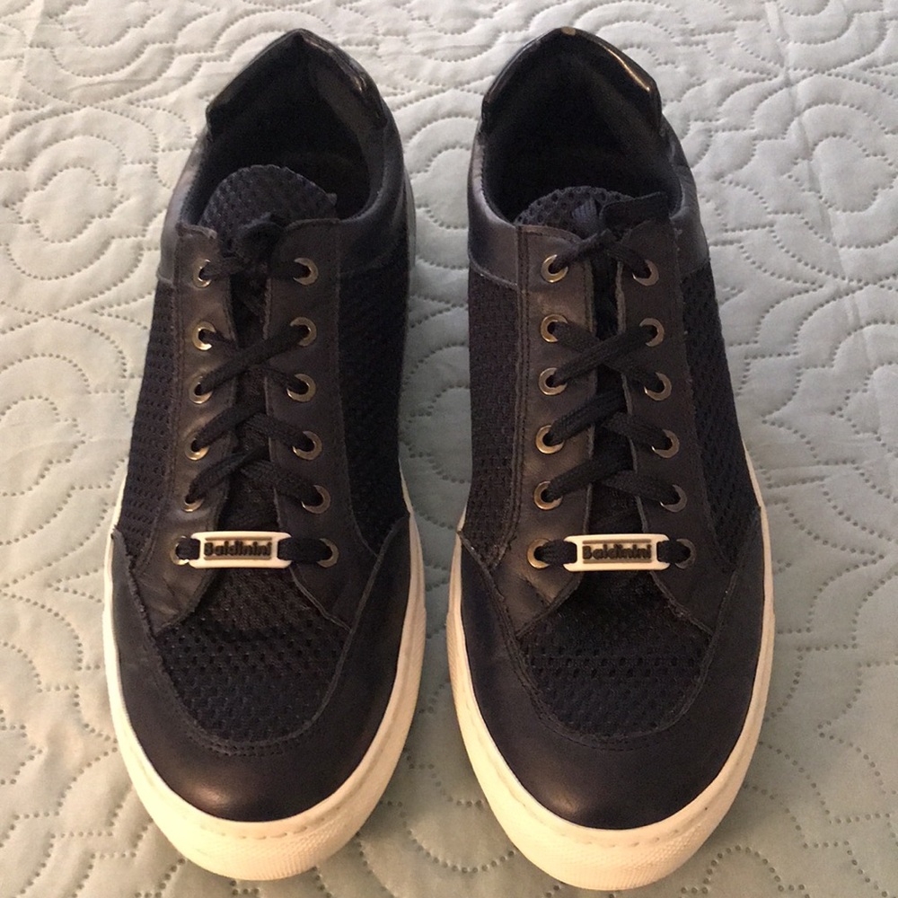 Baldinini Navy Blue Leather & Mesh Men’s Sneakers Tennis Shoes Size 11 U…